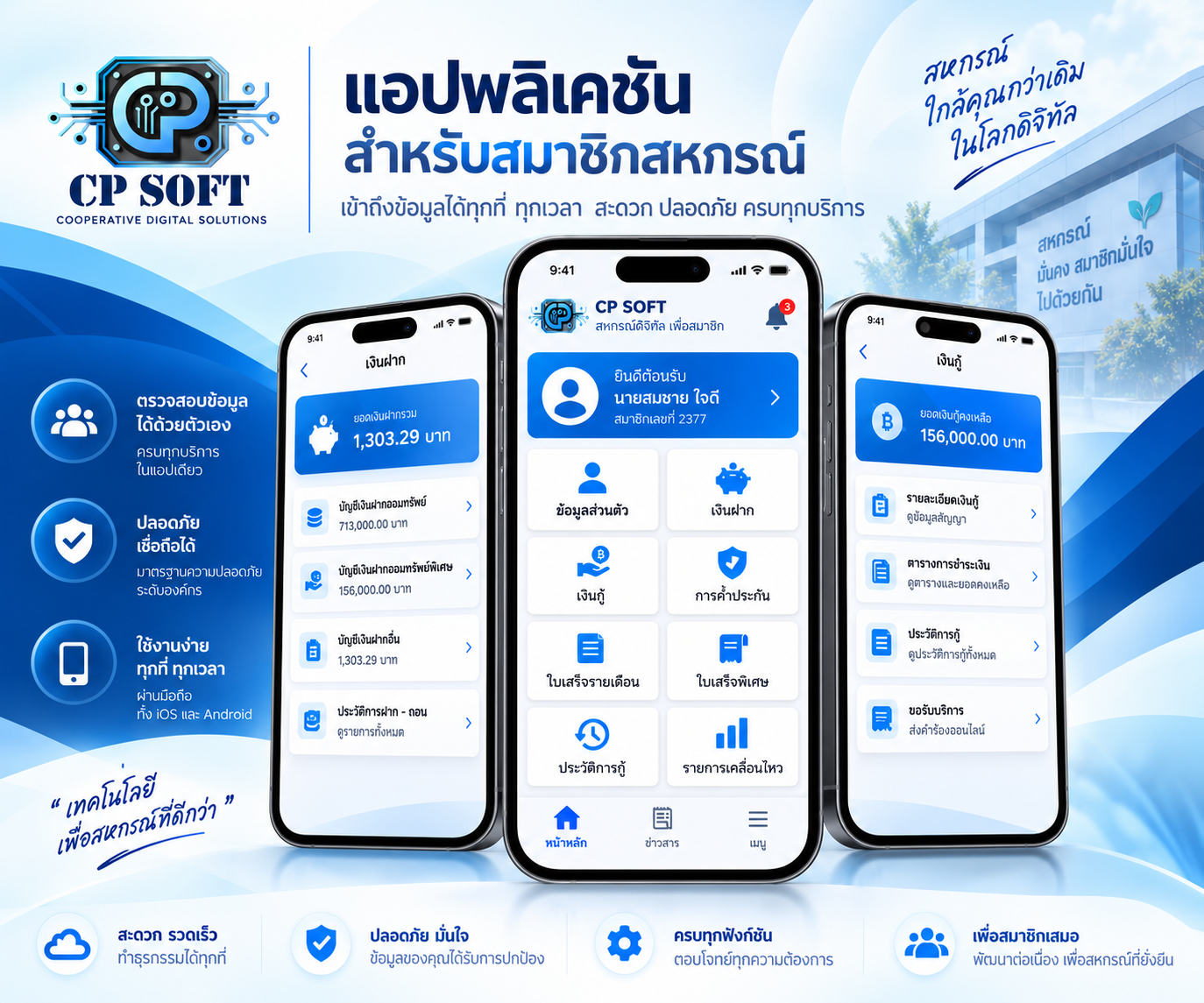 ตัวอย่าง Mobile Application สำหรับสมาชิกสหกรณ์ CP Soft